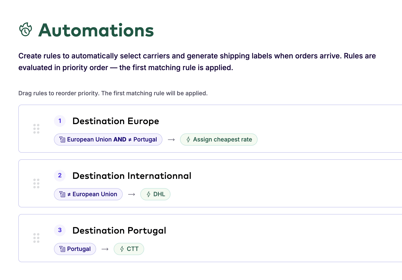 automation rules with parcelrush
